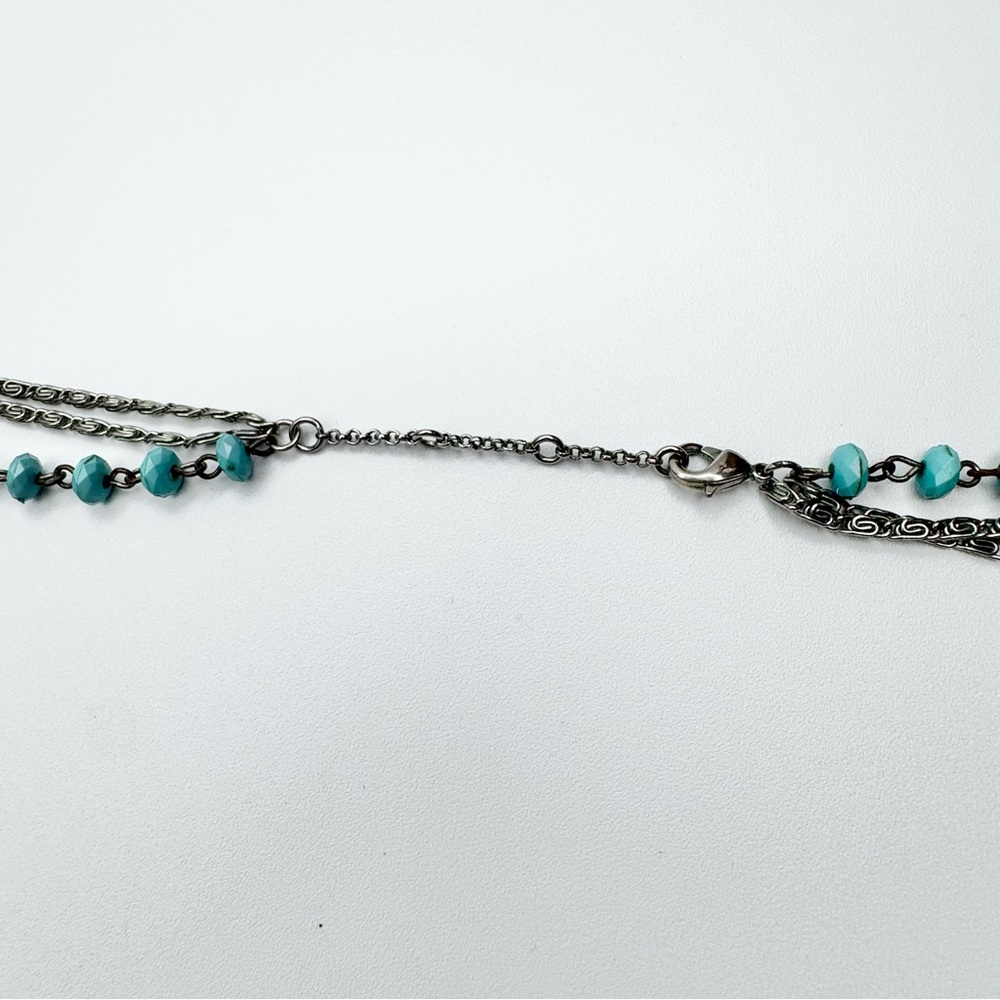Turquoise Multi-strand Boho Necklace Silver Toned Chains 28” - Picture 3 of 11